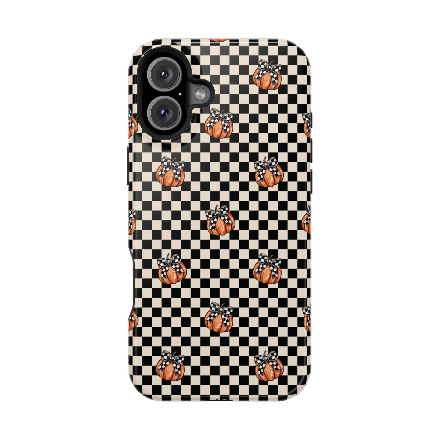Checkered Cute Pumpkins & Bows MagSafe® iPhone Tough Case