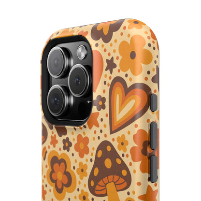 Groovy Harvest Mushrooms, Hearts and Flowers MagSafe® iPhone Tough Case