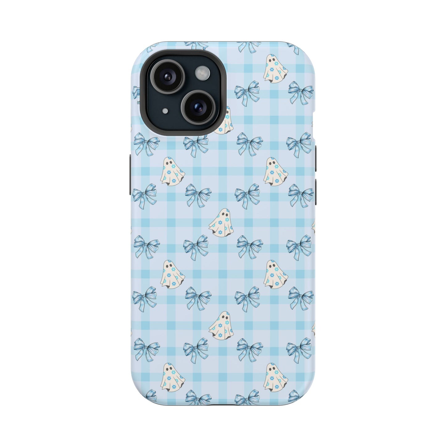 Blue Gingham Ghosts & Bows MagSafe® iPhone Tough Case