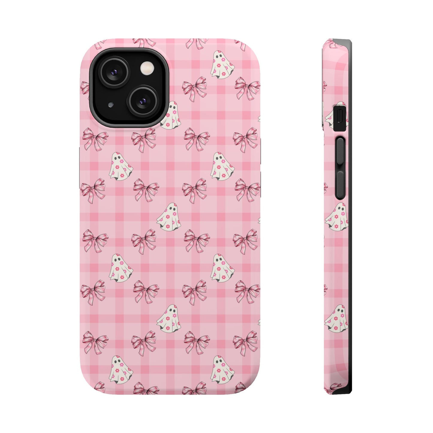 Pink Gingham Ghosts & Bows MagSafe® iPhone Tough Case