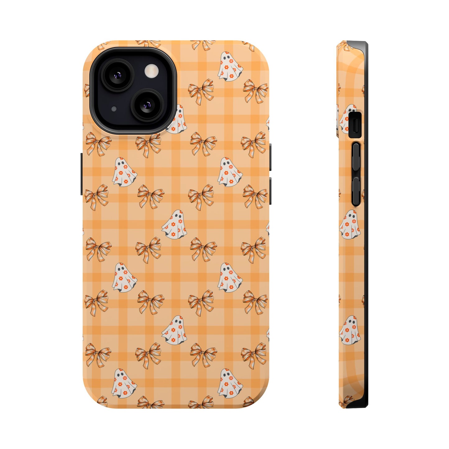 Orange Gingham Ghosts & Bows MagSafe® iPhone Tough Case