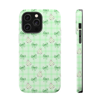 Green Gingham Ghosts & Bows MagSafe® iPhone Tough Case