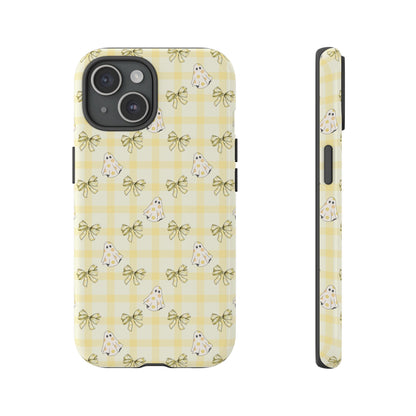 Yellow Gingham Ghosts & Bows iPhone Tough Case
