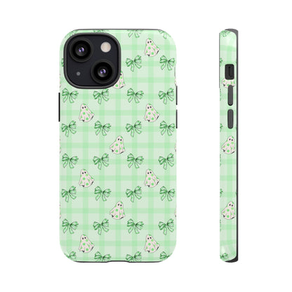 Green Gingham Ghosts & Bows iPhone Tough Case