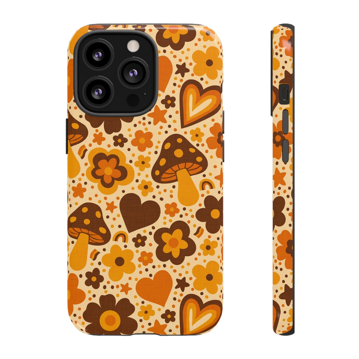 Groovy Harvest Mushrooms, Hearts and Flowers iPhone Tough Case