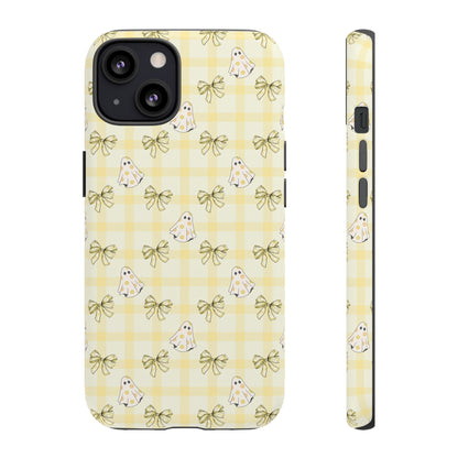 Yellow Gingham Ghosts & Bows iPhone Tough Case