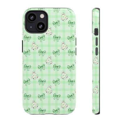 Green Gingham Ghosts & Bows iPhone Tough Case