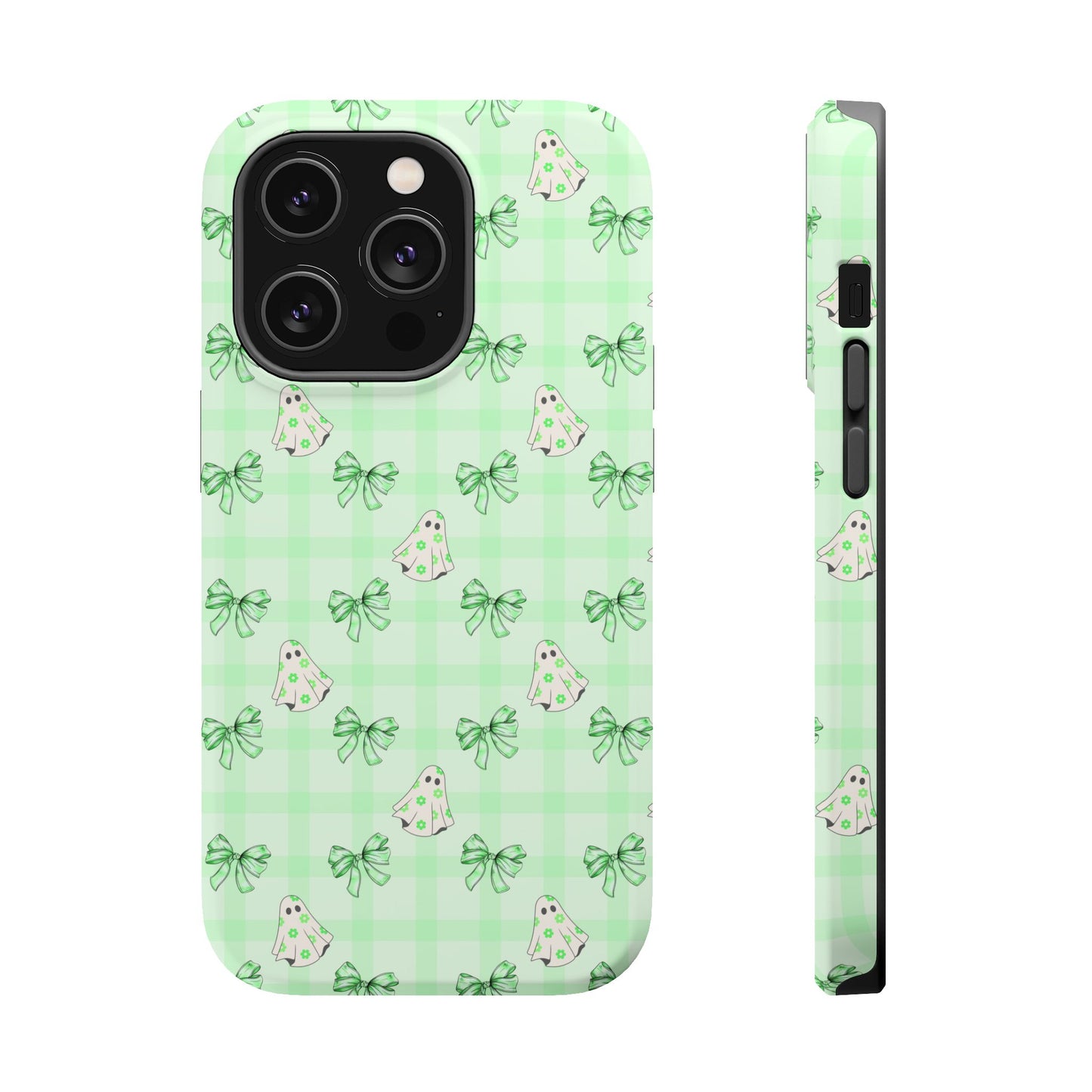 Green Gingham Ghosts & Bows MagSafe® iPhone Tough Case