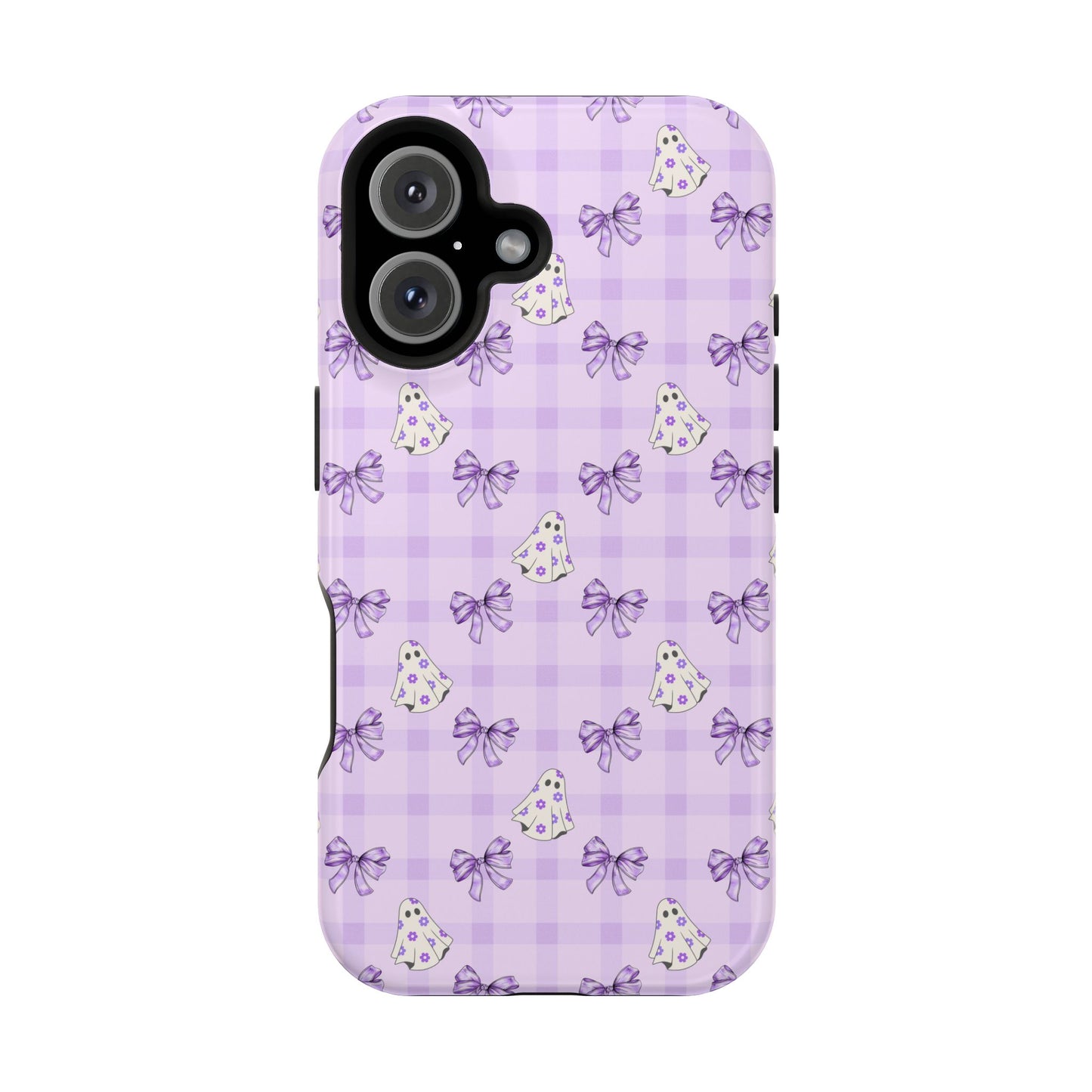 Purple Gingham Ghosts & Bows MagSafe® iPhone Tough Case