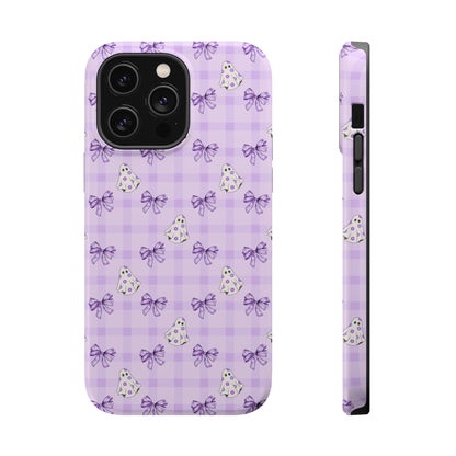 Purple Gingham Ghosts & Bows MagSafe® iPhone Tough Case