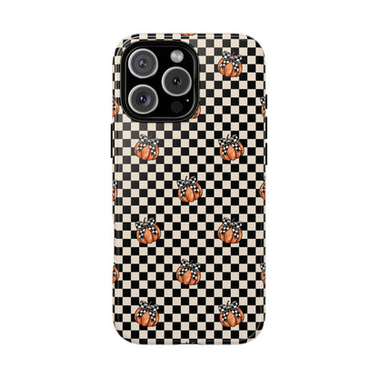 Checkered Cute Pumpkins & Bows iPhone Tough Case