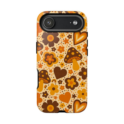 Groovy Harvest Mushrooms, Hearts and Flowers iPhone Tough Case