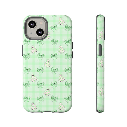 Green Gingham Ghosts & Bows iPhone Tough Case
