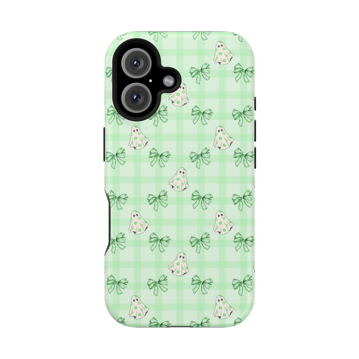 Green Gingham Ghosts & Bows MagSafe® iPhone Tough Case