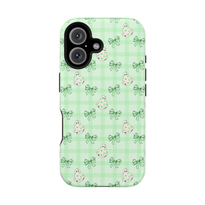 Green Gingham Ghosts & Bows MagSafe® iPhone Tough Case