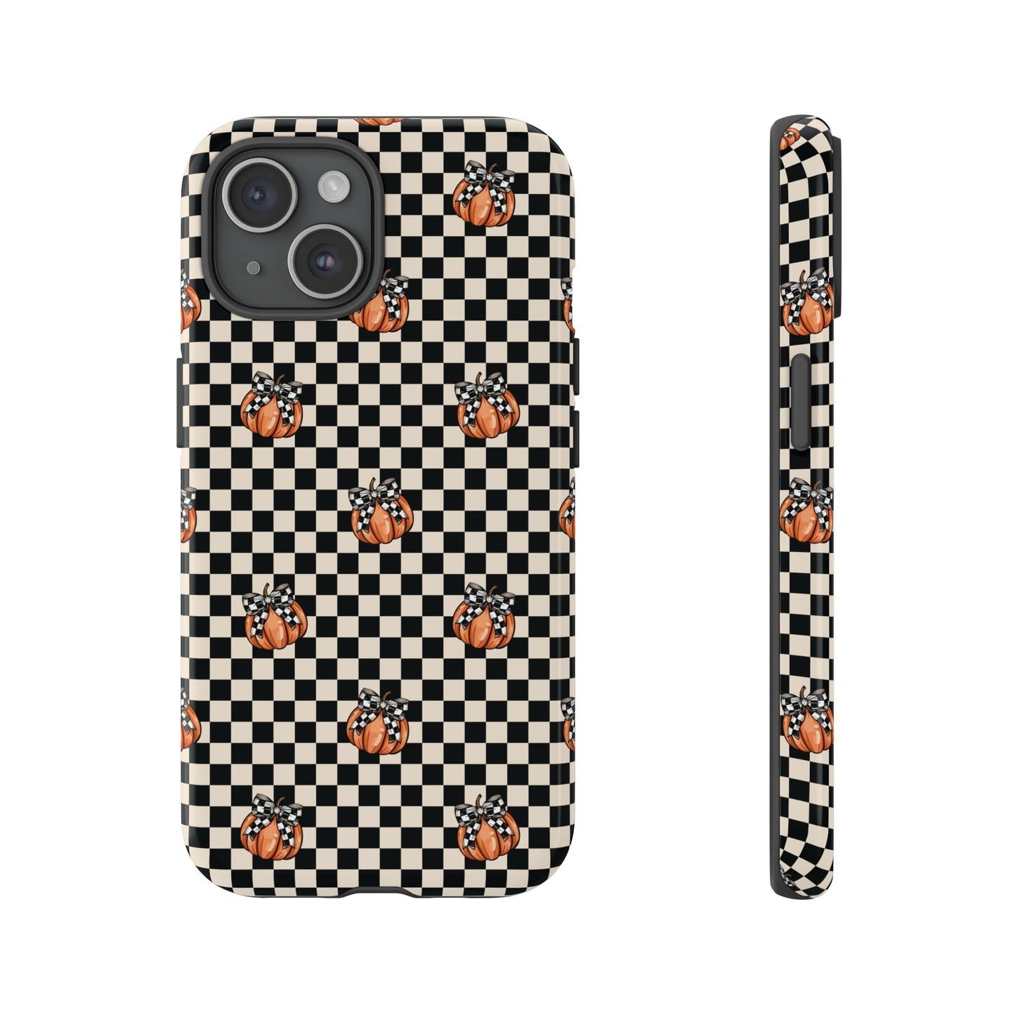 Checkered Cute Pumpkins & Bows iPhone Tough Case