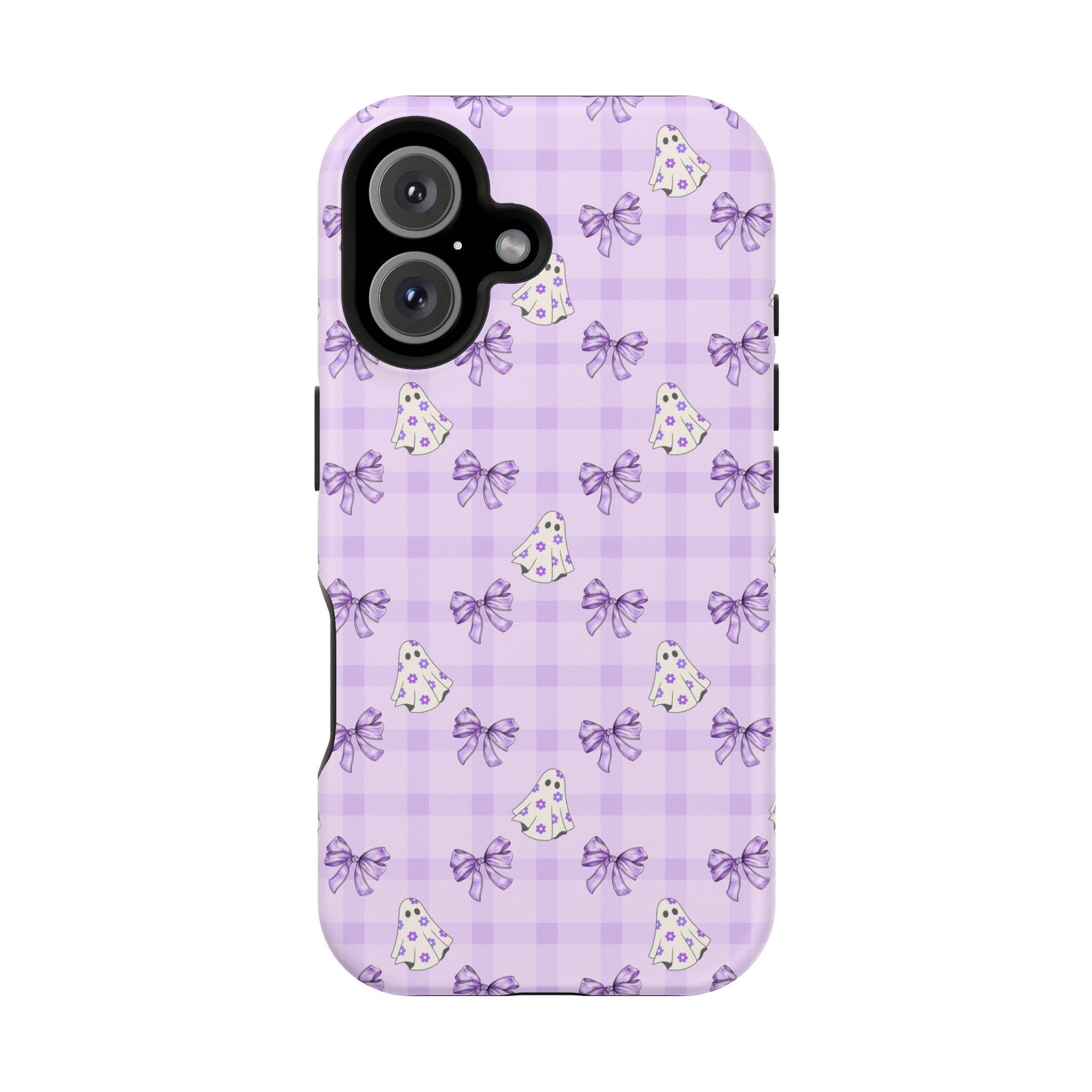 Purple Gingham Ghosts & Bows MagSafe® iPhone Tough Case