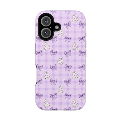 Purple Gingham Ghosts & Bows MagSafe® iPhone Tough Case