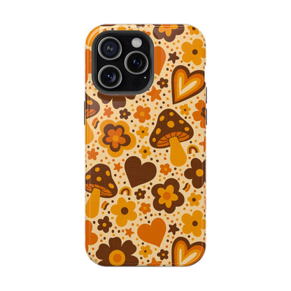 Groovy Harvest Mushrooms, Hearts and Flowers MagSafe® iPhone Tough Case