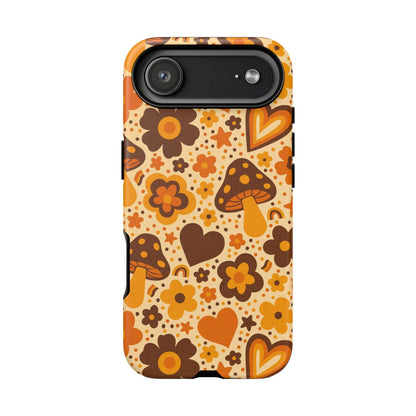 Groovy Harvest Mushrooms, Hearts and Flowers iPhone Tough Case