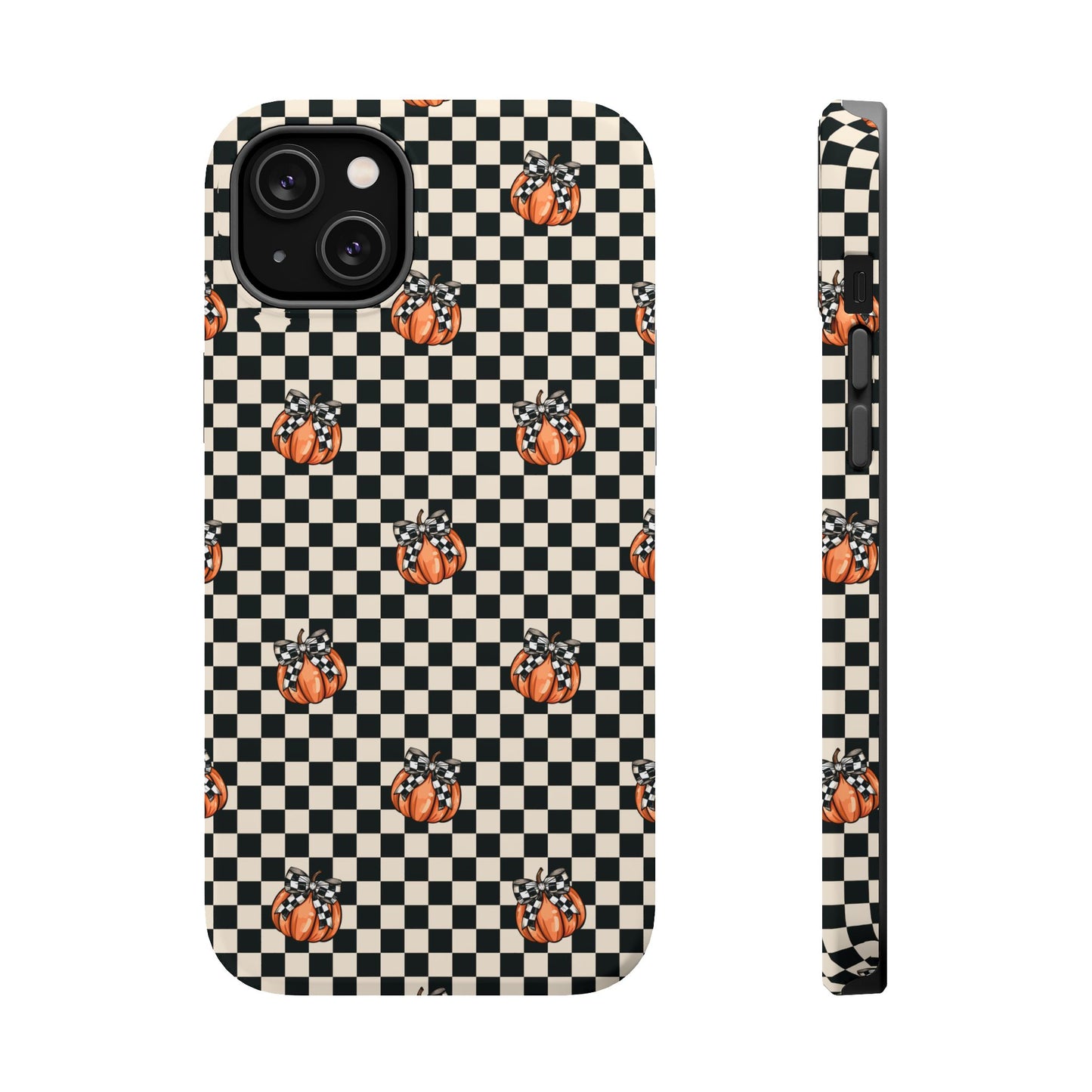 Checkered Cute Pumpkins & Bows MagSafe® iPhone Tough Case
