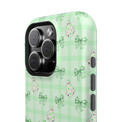 Green Gingham Ghosts & Bows MagSafe® iPhone Tough Case