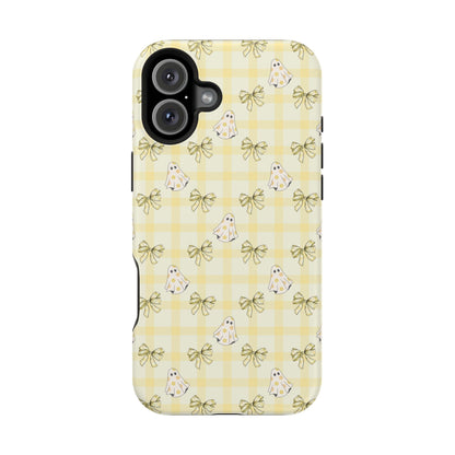 Yellow Gingham Ghosts & Bows MagSafe® iPhone Tough Case