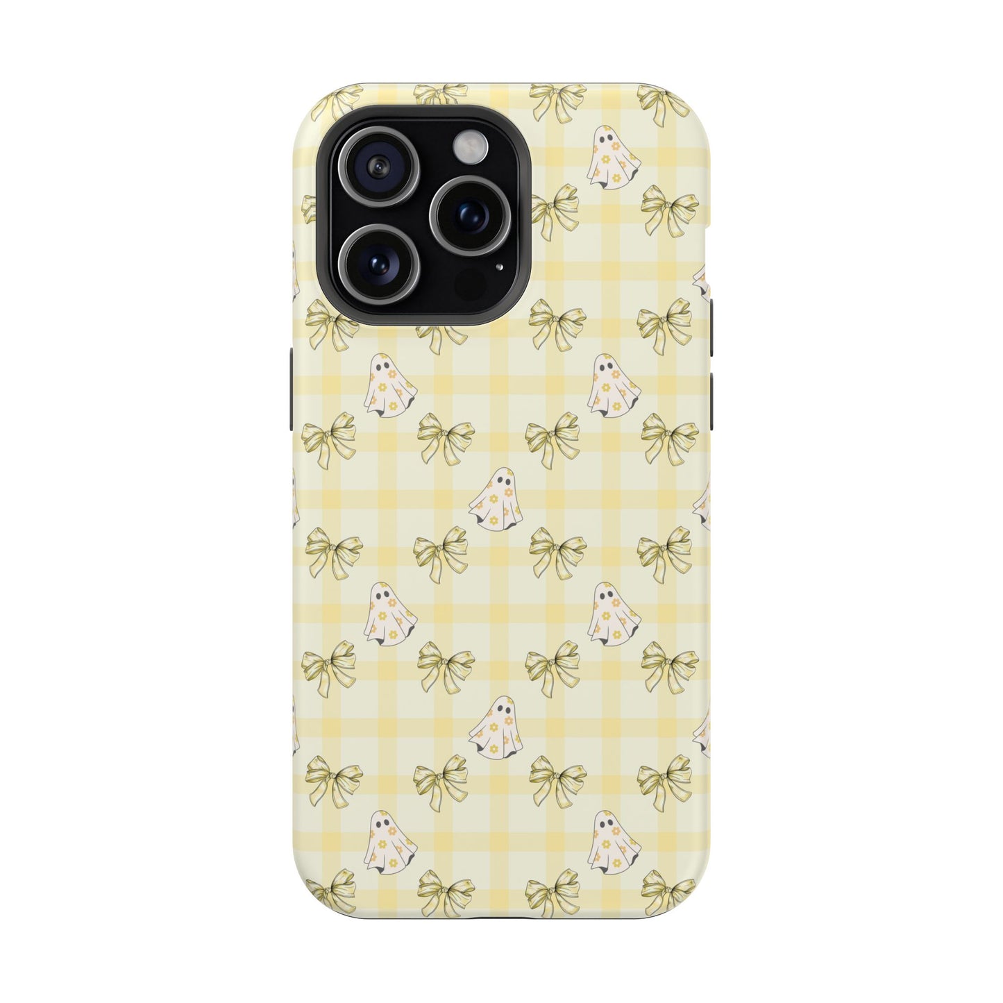 Yellow Gingham Ghosts & Bows MagSafe® iPhone Tough Case
