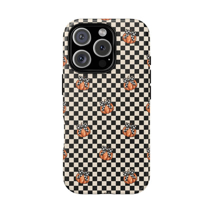 Checkered Cute Pumpkins & Bows iPhone Tough Case