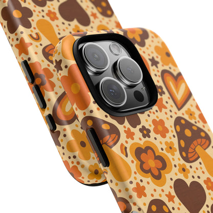 Groovy Harvest Mushrooms, Hearts and Flowers iPhone Tough Case