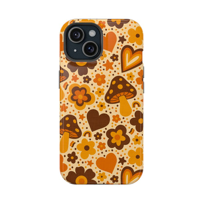 Groovy Harvest Mushrooms, Hearts and Flowers MagSafe® iPhone Tough Case
