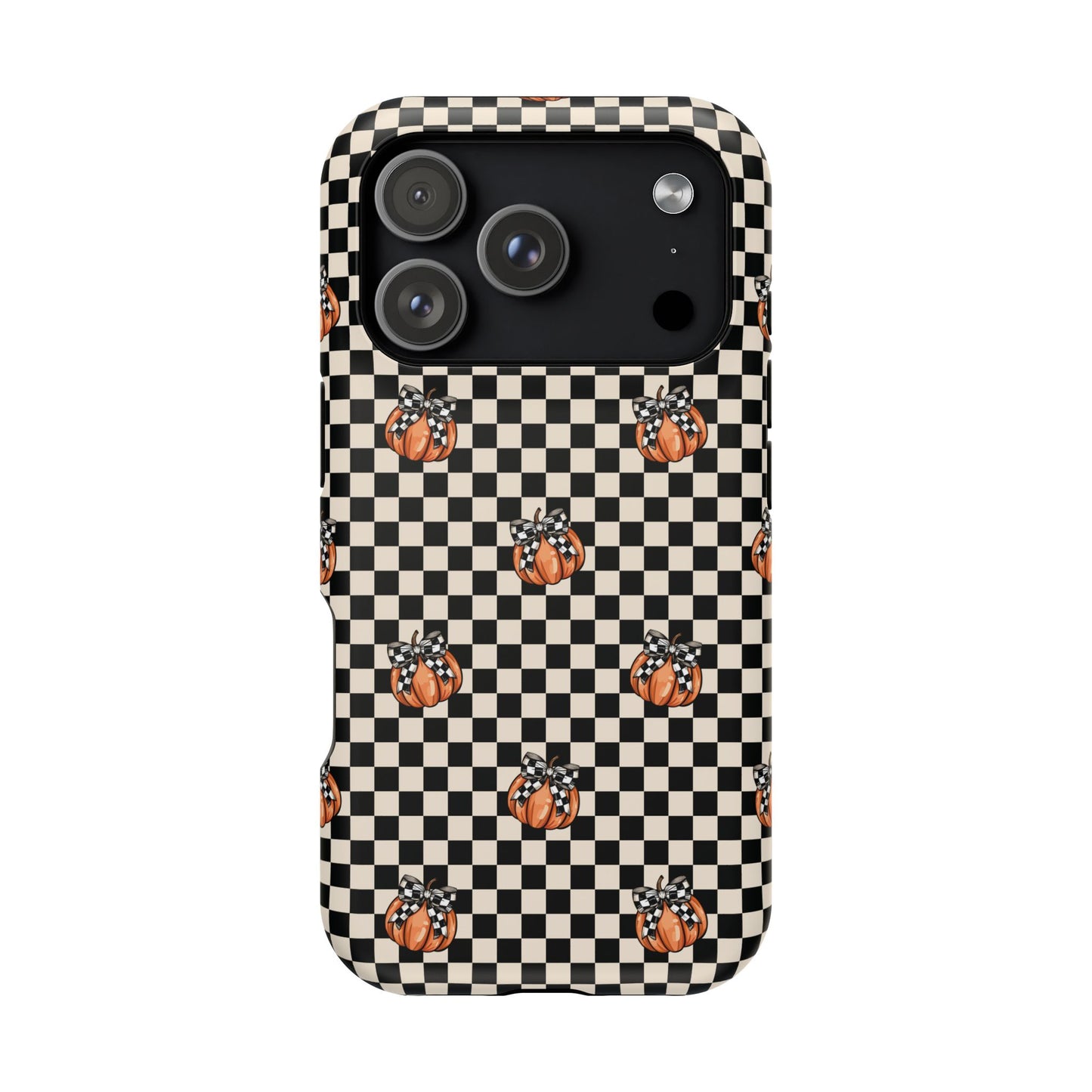 Checkered Cute Pumpkins & Bows MagSafe® iPhone Tough Case