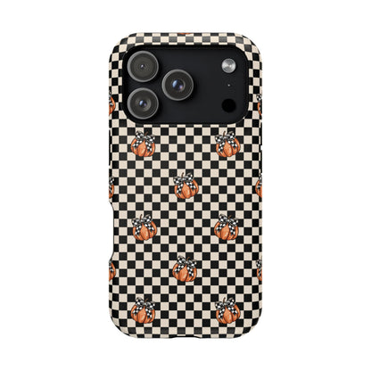 Checkered Cute Pumpkins & Bows MagSafe® iPhone Tough Case