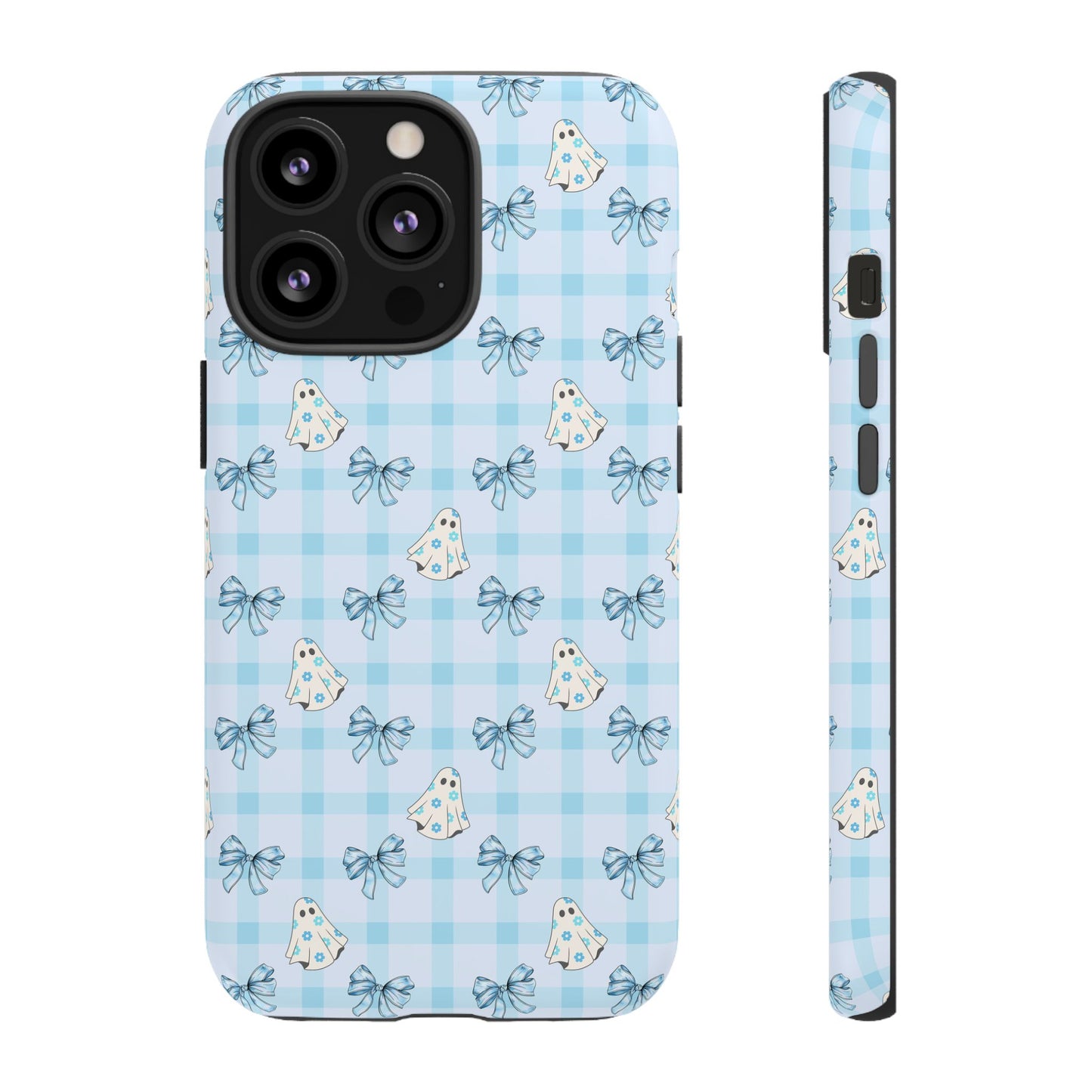 Blue Gingham Ghosts & Bows Tough iPhone Case