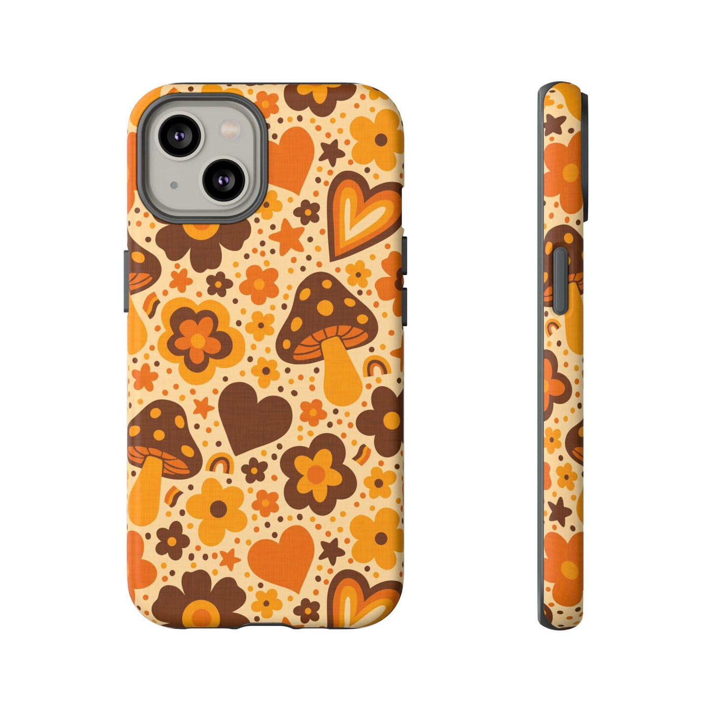 Groovy Harvest Mushrooms, Hearts and Flowers iPhone Tough Case