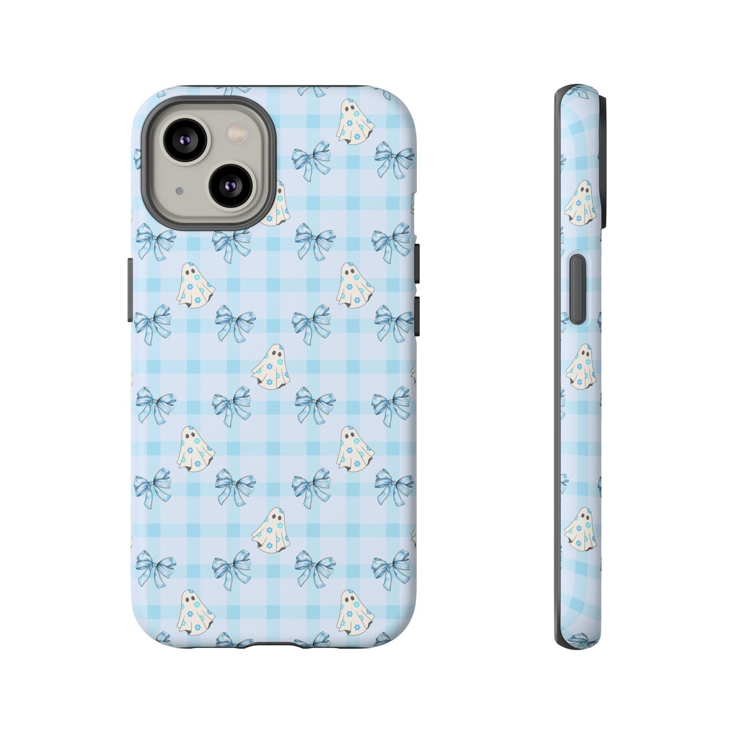 Blue Gingham Ghosts & Bows Tough iPhone Case