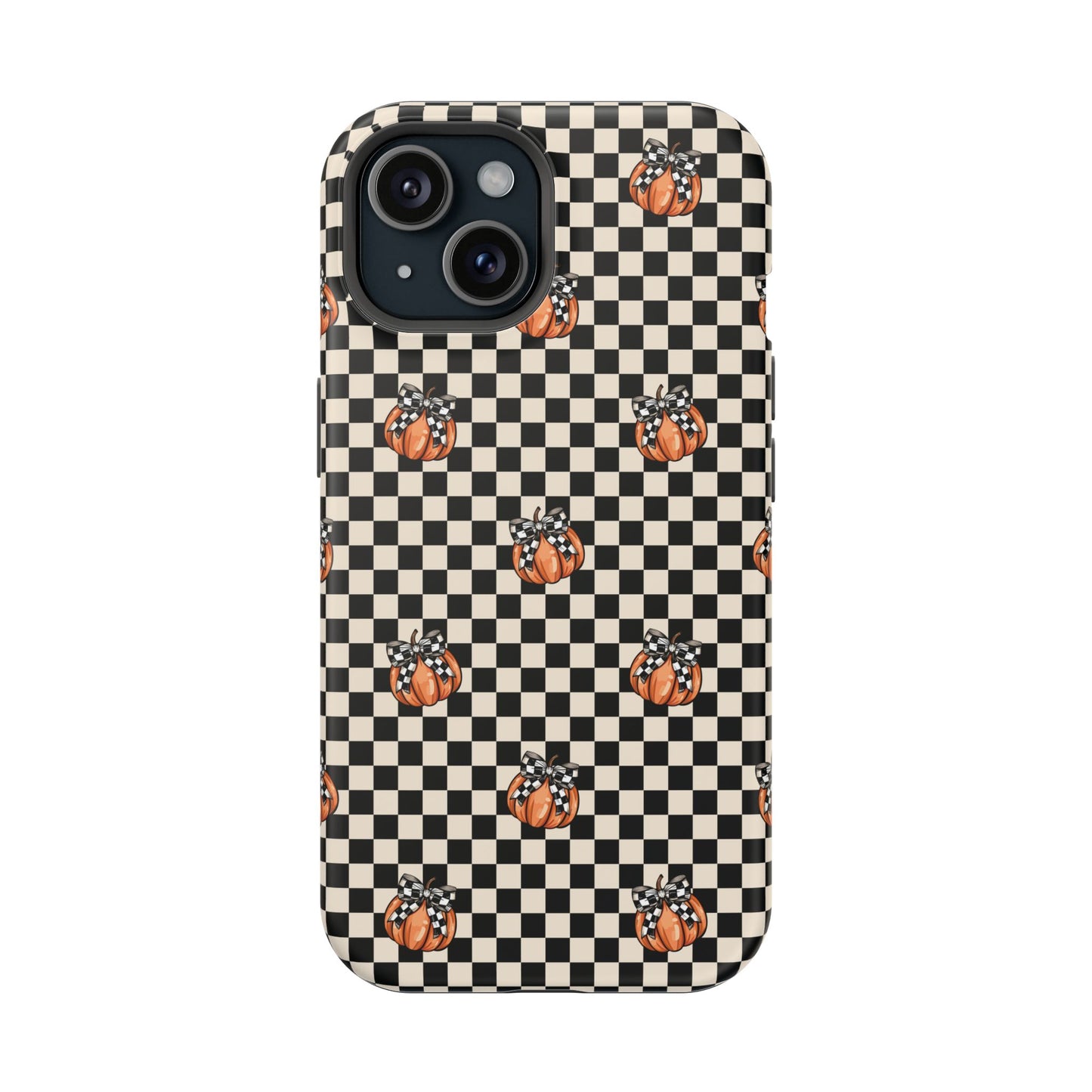 Checkered Cute Pumpkins & Bows MagSafe® iPhone Tough Case