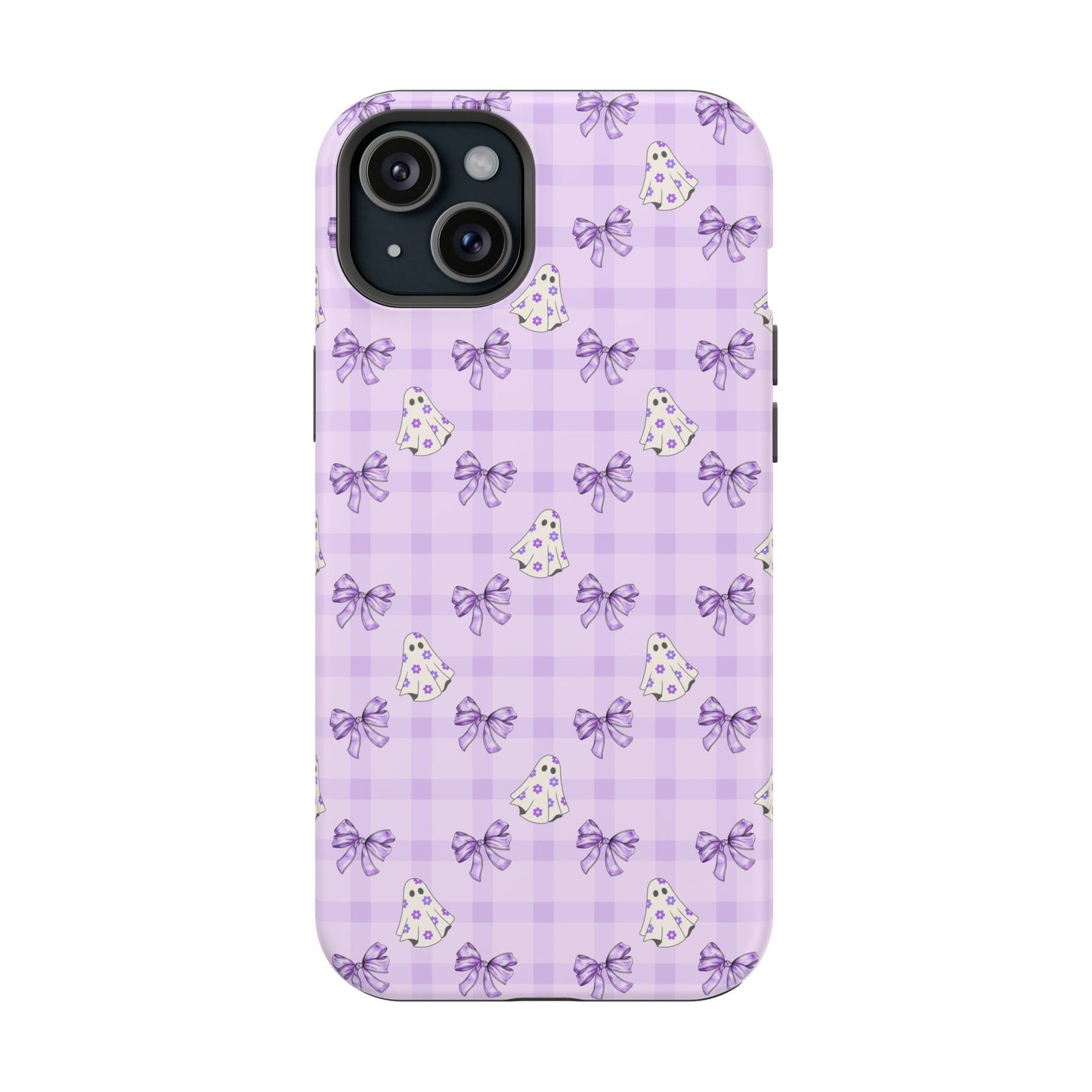 Purple Gingham Ghosts & Bows MagSafe® iPhone Tough Case