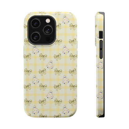 Yellow Gingham Ghosts & Bows MagSafe® iPhone Tough Case