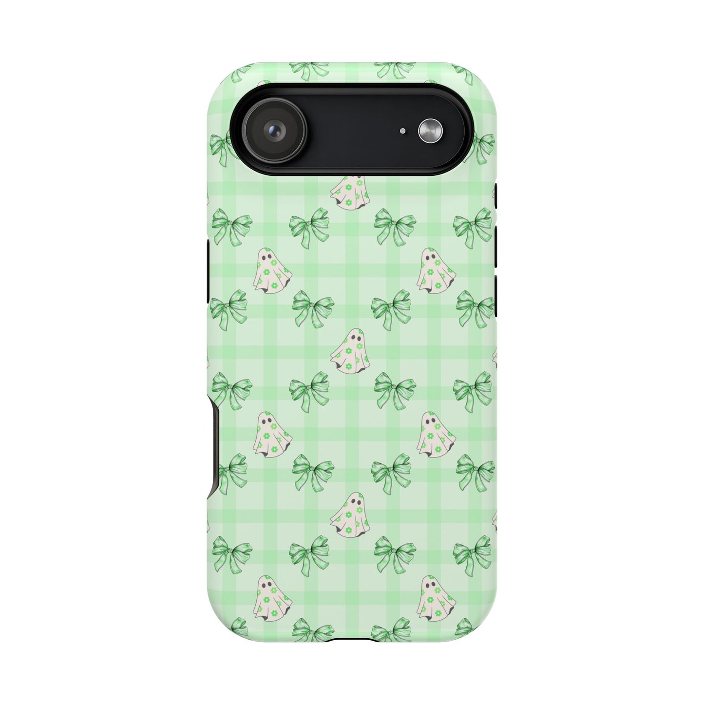 Green Gingham Ghosts & Bows MagSafe® iPhone Tough Case
