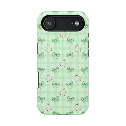 Green Gingham Ghosts & Bows MagSafe® iPhone Tough Case