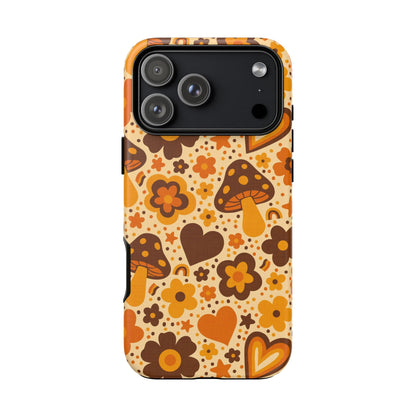 Groovy Harvest Mushrooms, Hearts and Flowers iPhone Tough Case