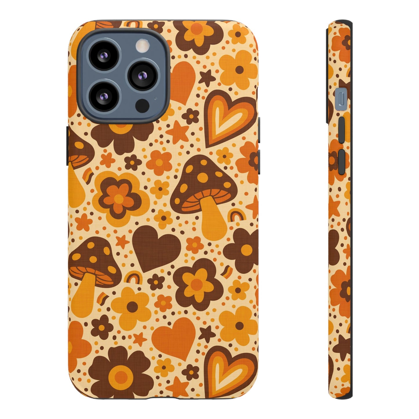 Groovy Harvest Mushrooms, Hearts and Flowers iPhone Tough Case