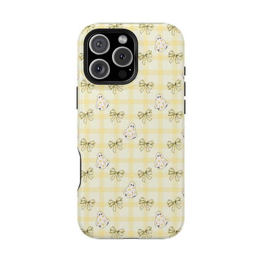 Yellow Gingham Ghosts & Bows MagSafe® iPhone Tough Case