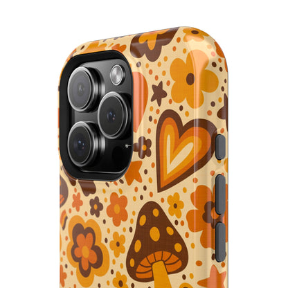 Groovy Harvest Mushrooms, Hearts and Flowers MagSafe® iPhone Tough Case