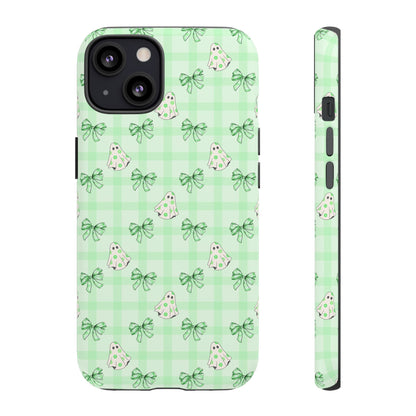 Green Gingham Ghosts & Bows iPhone Tough Case