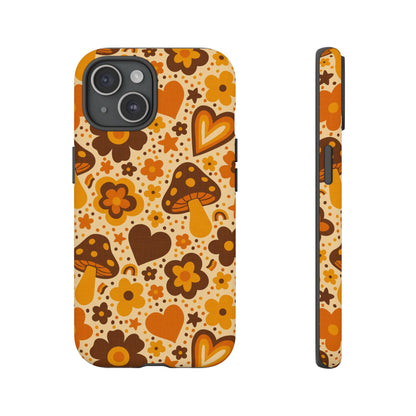 Groovy Harvest Mushrooms, Hearts and Flowers iPhone Tough Case