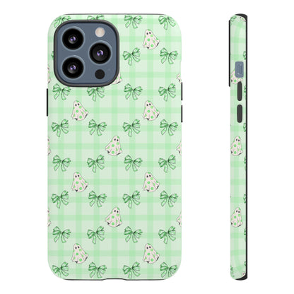 Green Gingham Ghosts & Bows iPhone Tough Case