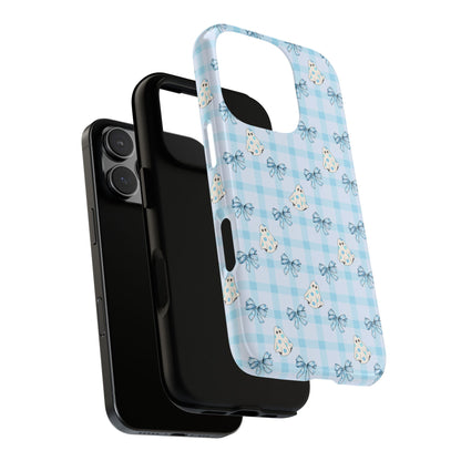 Blue Gingham Ghosts & Bows Tough iPhone Case