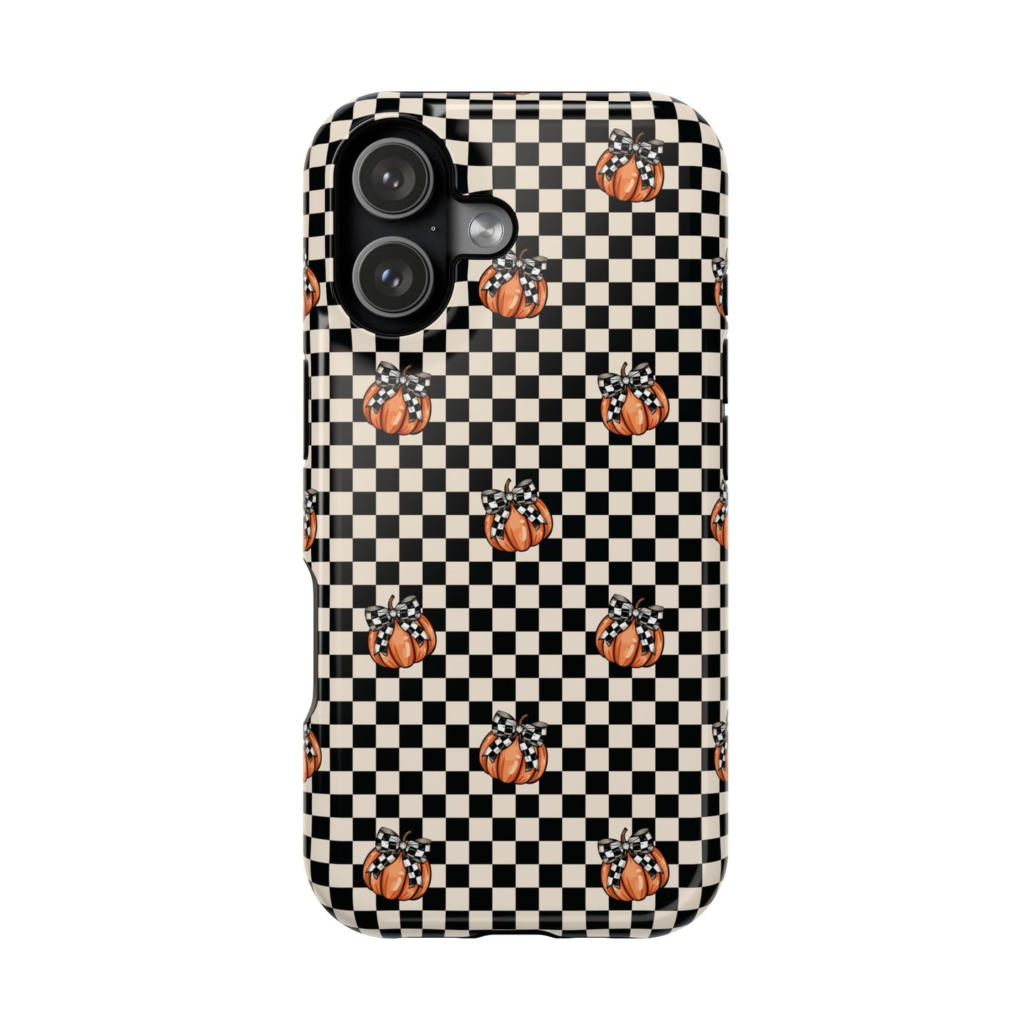 Checkered Cute Pumpkins & Bows MagSafe® iPhone Tough Case